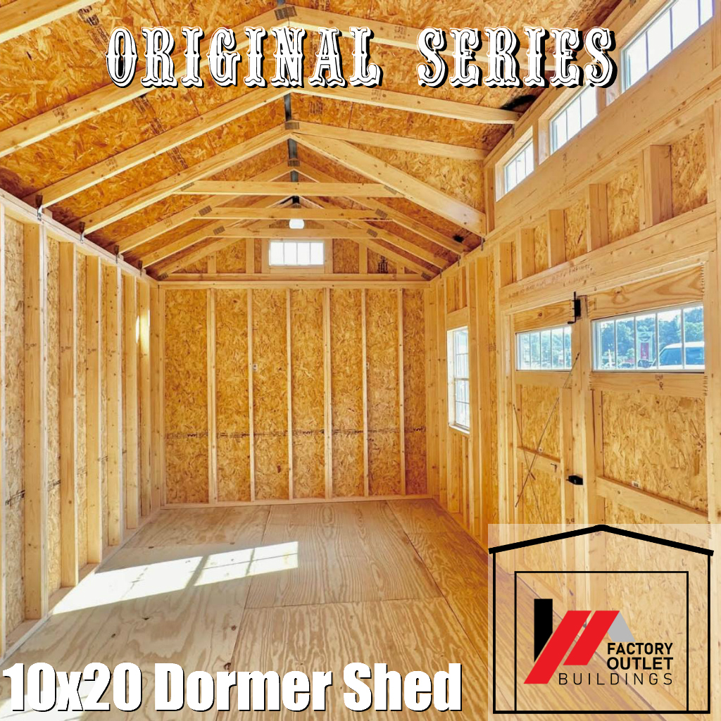 Original Series 10×20 Dormer Shed–Artichoke w Navajo White Trim and Brown Roof - Image 2