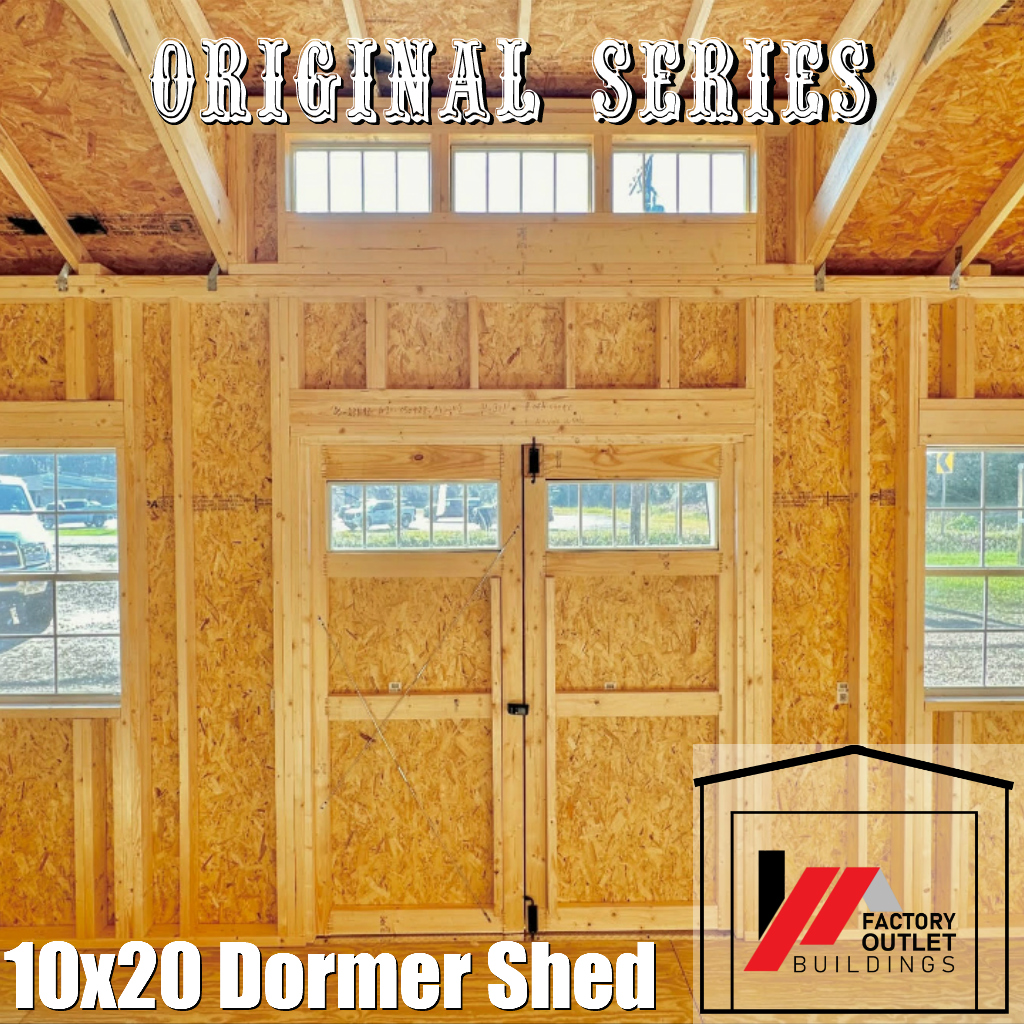 Original Series 10×20 Dormer Shed–Artichoke w Navajo White Trim and Brown Roof - Image 3
