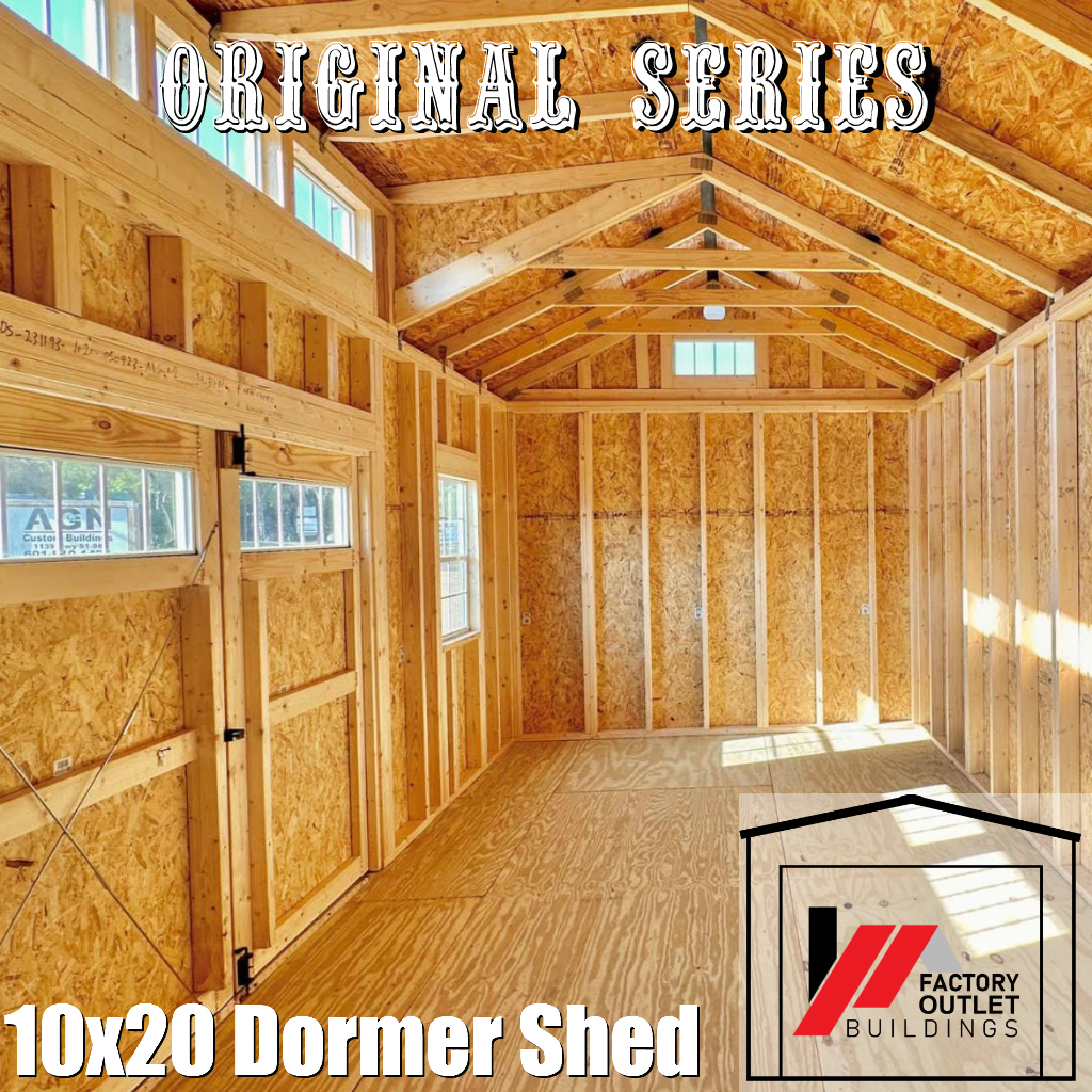 Original Series 10×20 Dormer Shed–Artichoke w Navajo White Trim and Brown Roof - Image 4