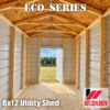 Interior of 8x12 Eco Series utility shed looking toward open 48" entry door