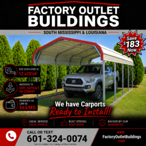 12x20x6 metal carport with choose color and trim and pickup truck – Factory Outlet Buildings
