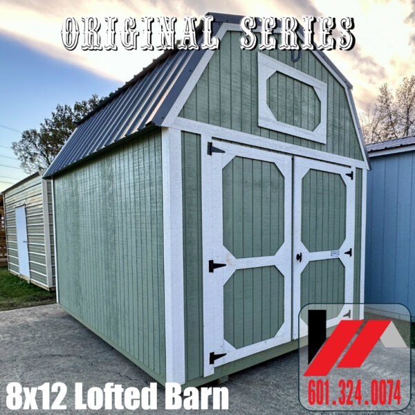Original Series 8x12 Lofted Barn in Green Onyx with Dover White trim in South Mississippi and South Louisiana