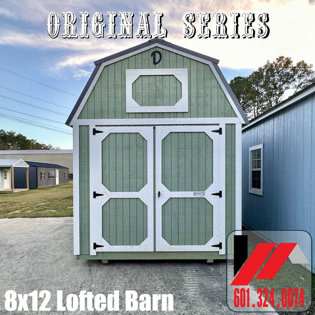 Front view of an Original Series 8x12 Lofted Barn by Factory Outlet Buildings.