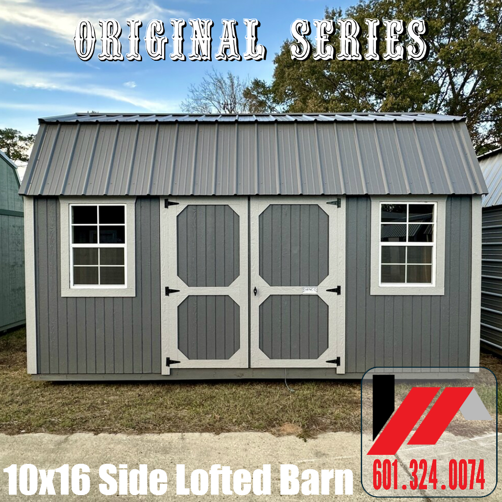 Original Series with Duratemp 10x16 Side Lofted Barn in Peppercorn with Pewtercast trim in South Mississippi and South Louisiana