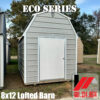 8x12 metal lofted barn with gray metal siding and alamo white trim in South Mississippi