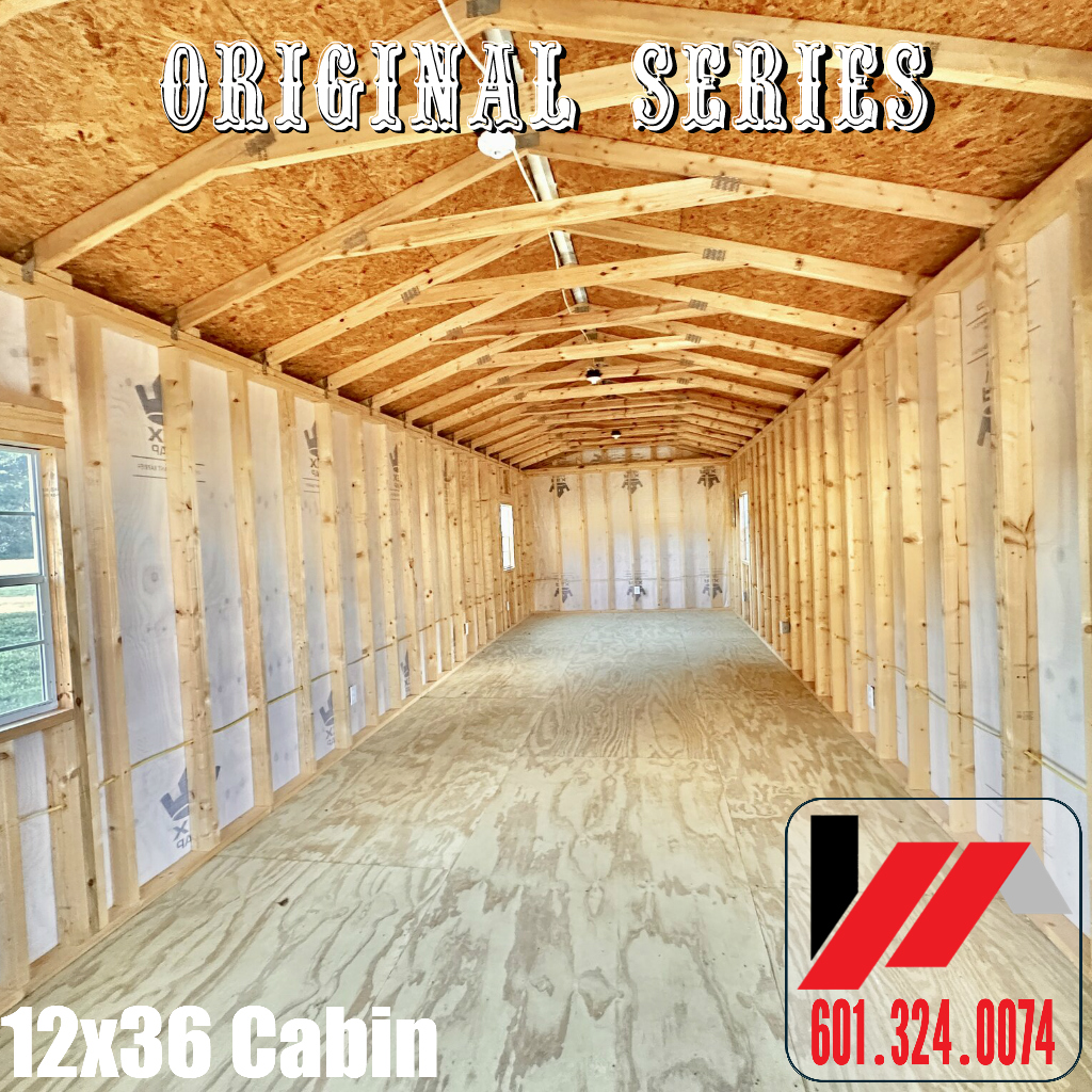 Inside View of a 12x36 prefab cabin in Endless Sea Acrylic Finish