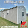 Front Corner View of a 12x32 Shed in Functional Gray Acrylic Finish