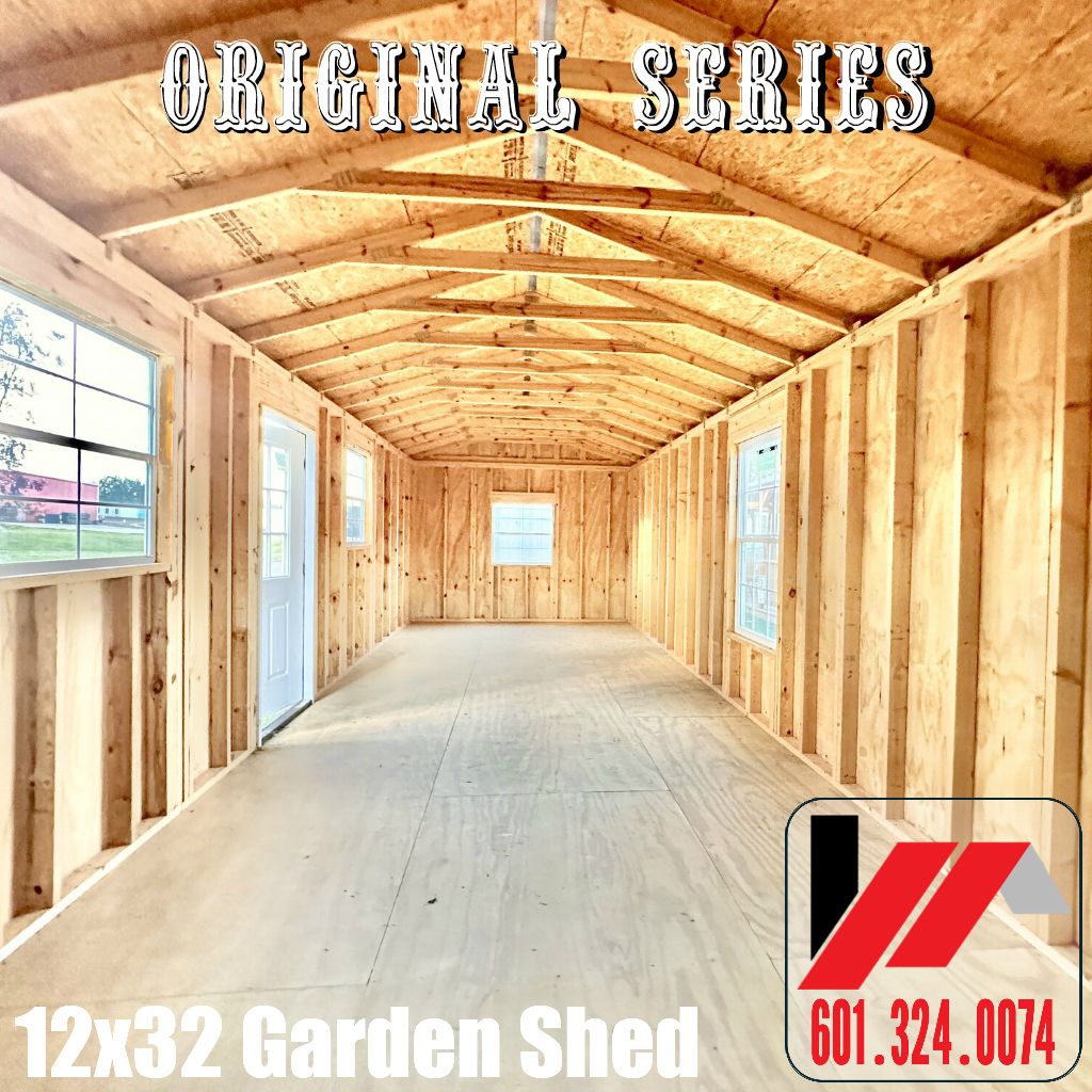 Inside View of a 12x32 Shed in Functional Gray Acrylic Finish