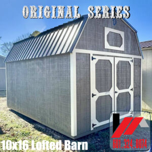 Original Series 10x16 Lofted Barn in Warm Stone with Sandstone trim in South Mississippi and South Louisiana