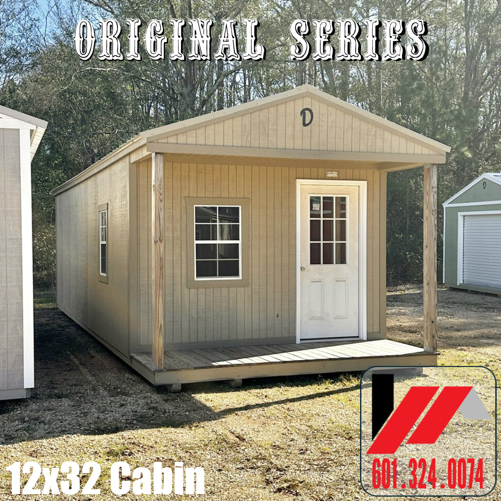 Front View of a 12x32 Tiny Home Cabin With Electric & 1BR/Bath Framed for SW Mississippi & Louisiana