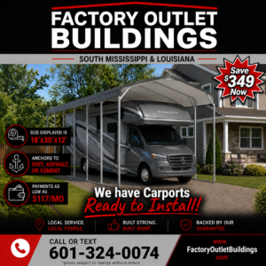 18x30x12 Metal RV Carport-$117/mo