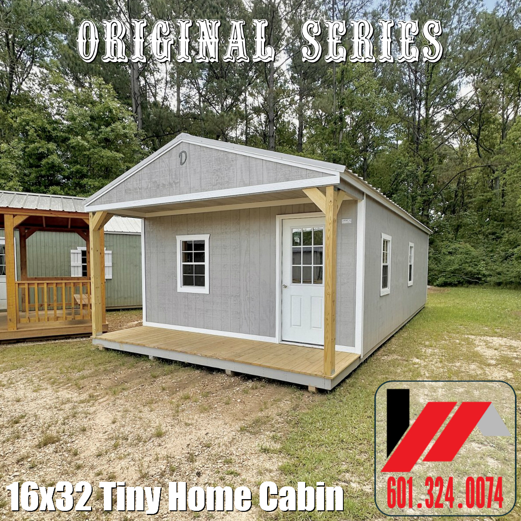 Front View of a 16x32 4 Room Tiny Home Cabin With Framing for SW Mississippi & Louisiana