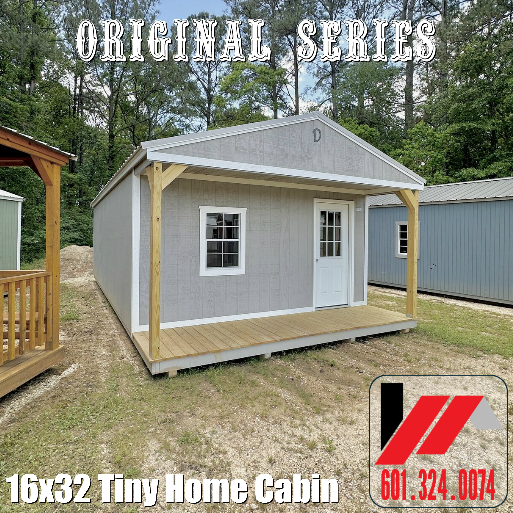 Front View of a 16x32 4 Room Tiny Home Cabin With Framing for SW Mississippi & Louisiana