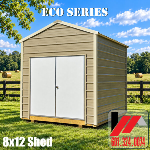 08x12 Eco-Metal Utility Shed–Desert w/LtStone-260312