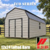 12x24 metal lofted barn with gray metal siding and black trim in South Mississippi