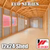 12x24 Eco Series metal shed interior with wood framing, double doors, windows and treated plywood floor