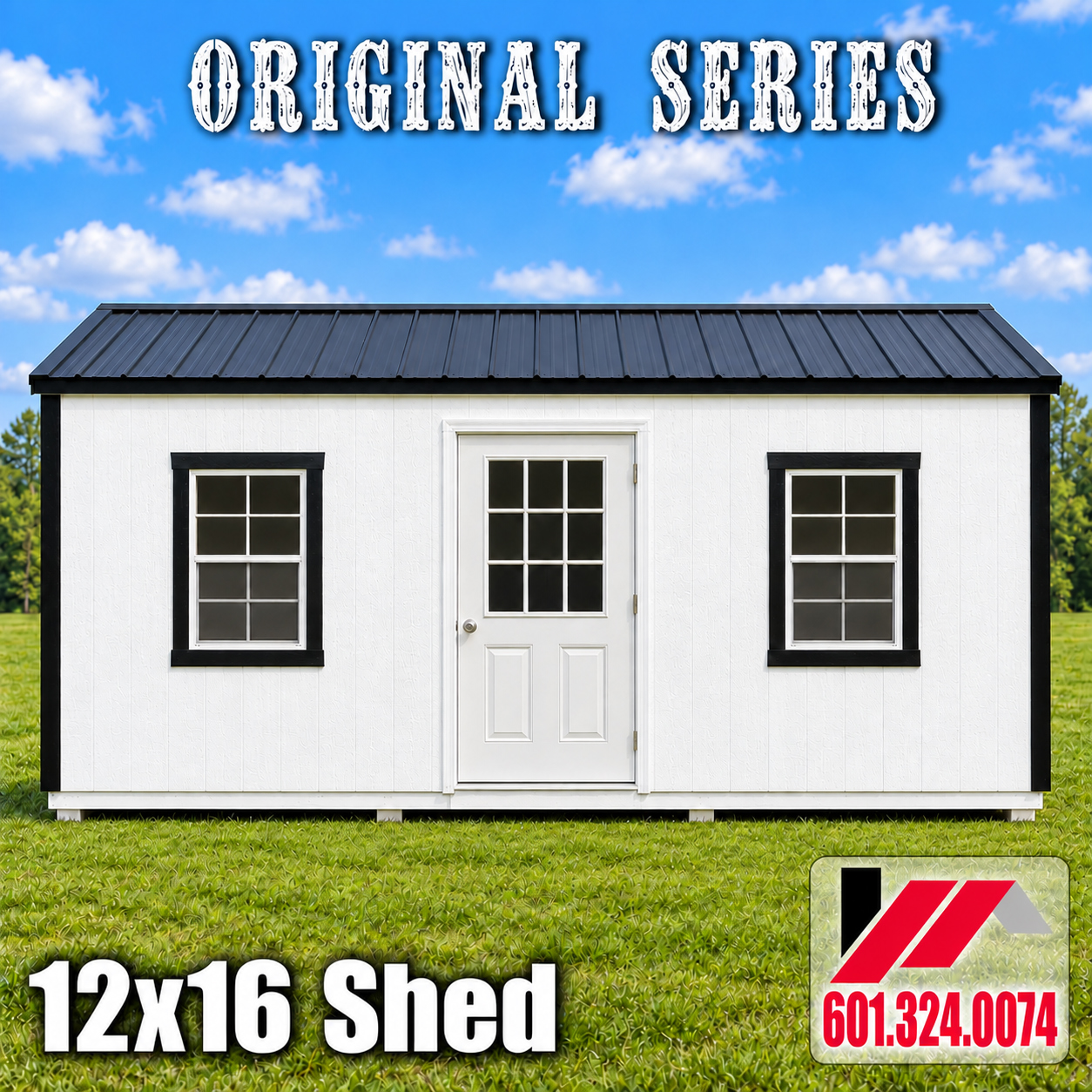 12x16 Shed-White-Black-BlackRoof-250600 - Image 2