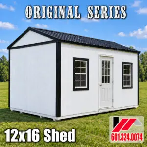 12x16 Shed-White-Black-BlackRoof-250600